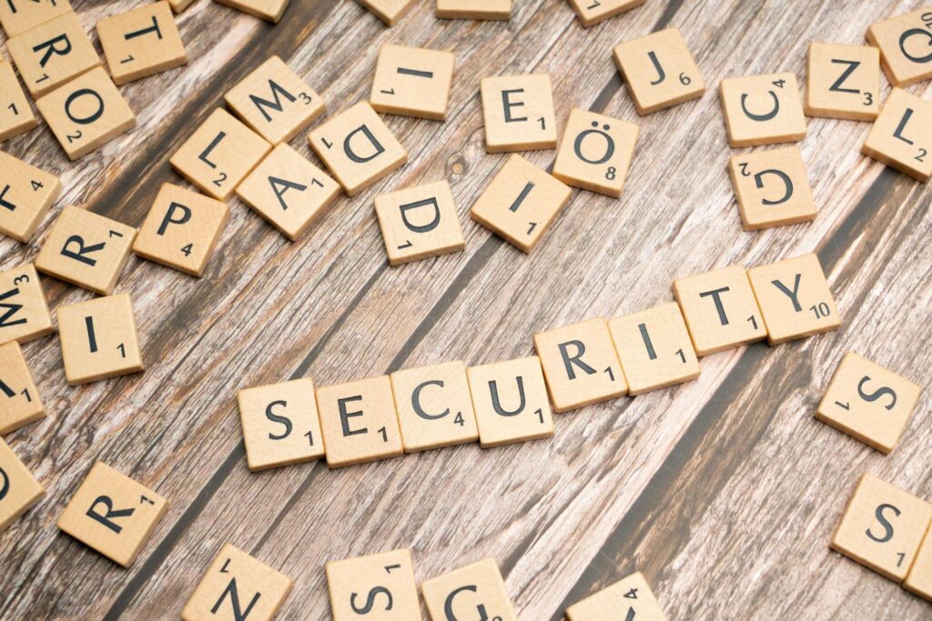 the word security spelled out in scrabble letters
